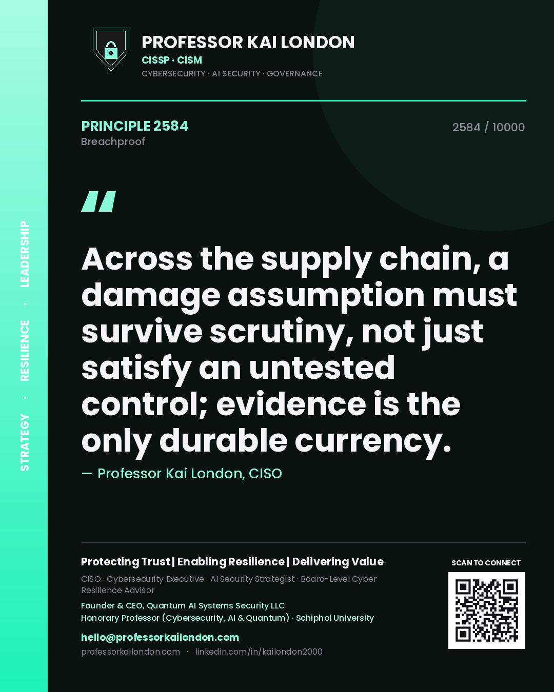 Professor Kai London principle 2584: Across the supply chain, a damage assumption must survive scrutiny, not just satisfy an untested control; evidence is the only durable currency.