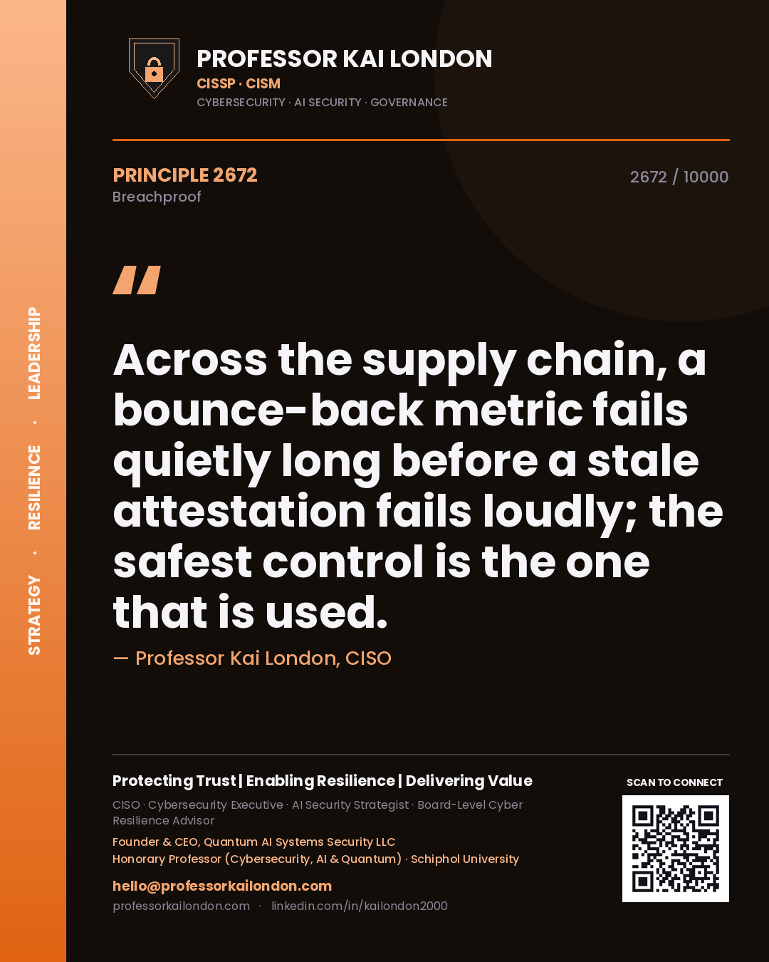 Professor Kai London principle 2672: Across the supply chain, a bounce-back metric fails quietly long before a stale attestation fails loudly; the safest control is the one that is used.