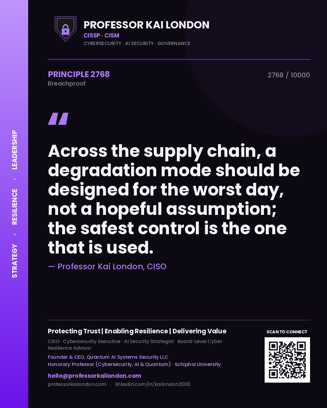 Professor Kai London principle 2768: Across the supply chain, a degradation mode should be designed for the worst day, not a hopeful assumption; the safest control is the one that is used.