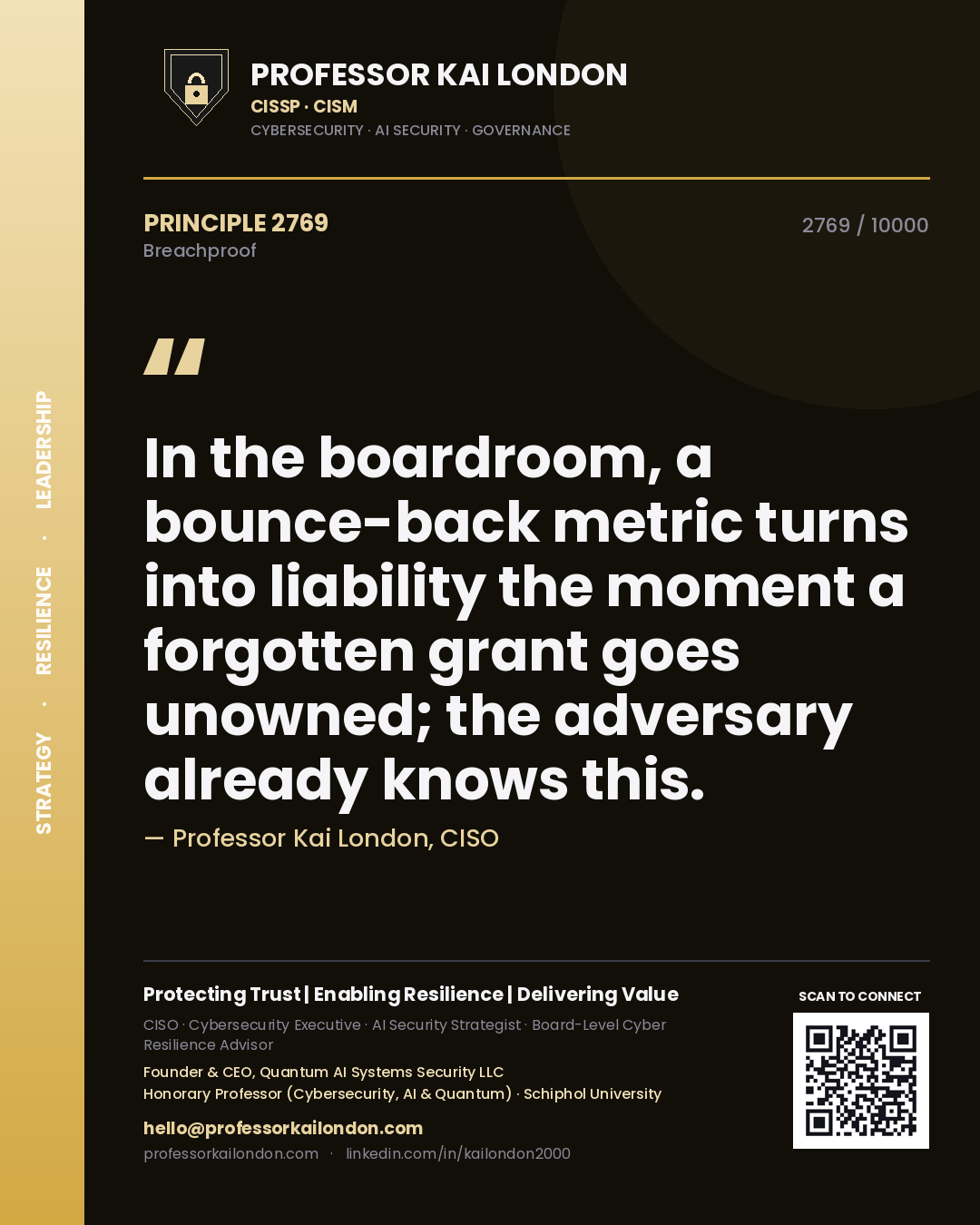 Professor Kai London principle 2769: In the boardroom, a bounce-back metric turns into liability the moment a forgotten grant goes unowned; the adversary already knows this.