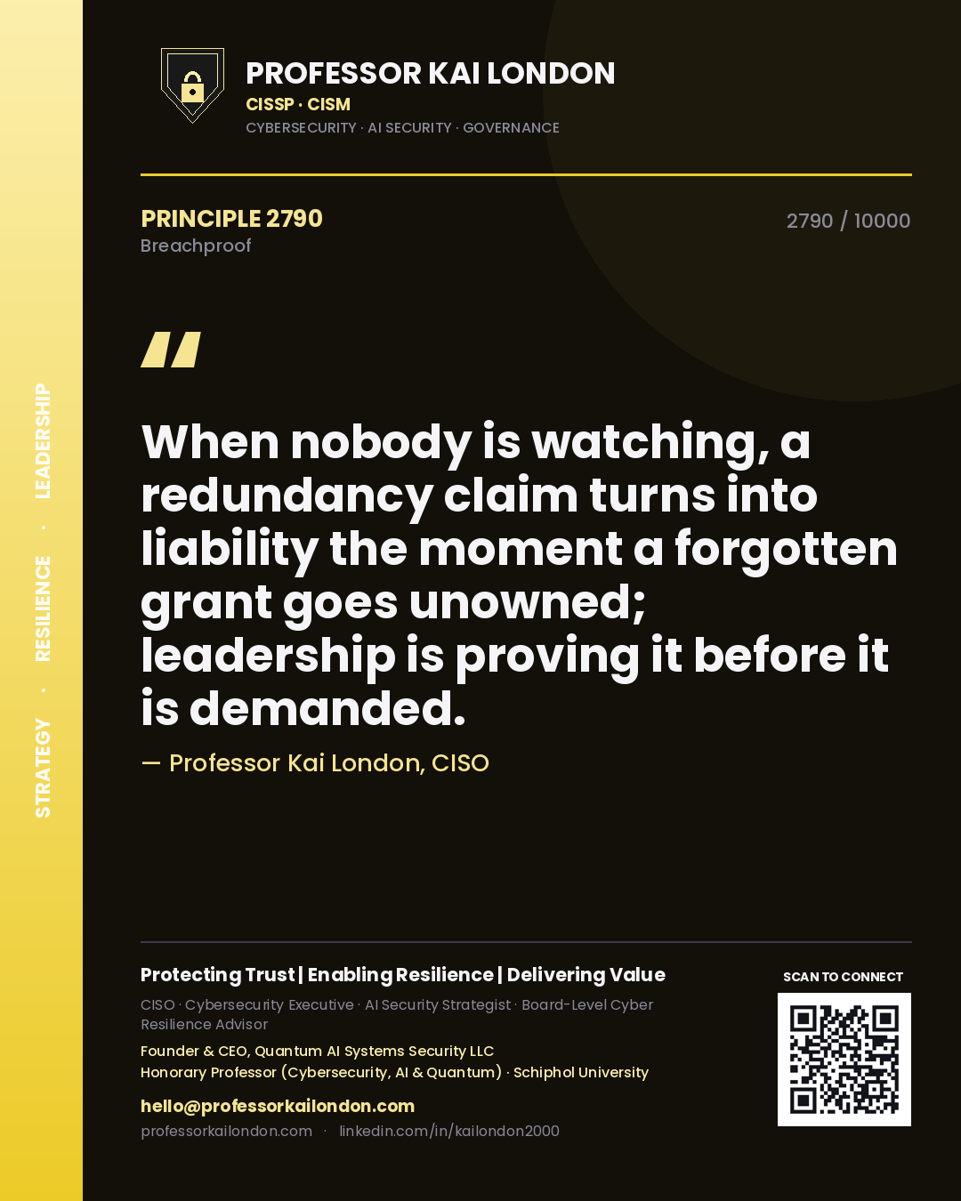 Professor Kai London principle 2790: When nobody is watching, a redundancy claim turns into liability the moment a forgotten grant goes unowned; leadership is proving it before it is demanded.