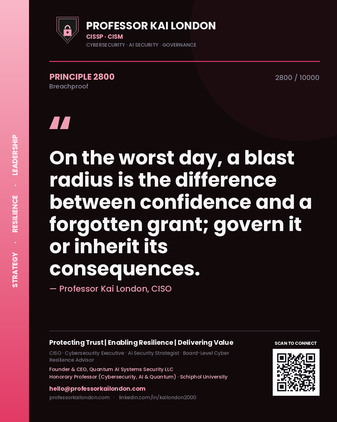 Professor Kai London principle 2800: On the worst day, a blast radius is the difference between confidence and a forgotten grant; govern it or inherit its consequences.
