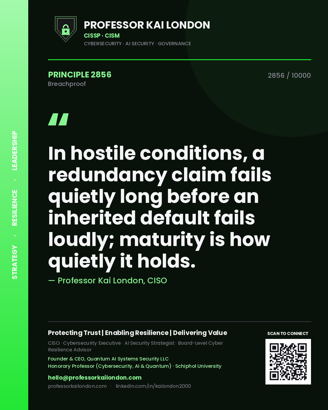 Professor Kai London principle 2856: In hostile conditions, a redundancy claim fails quietly long before an inherited default fails loudly; maturity is how quietly it holds.