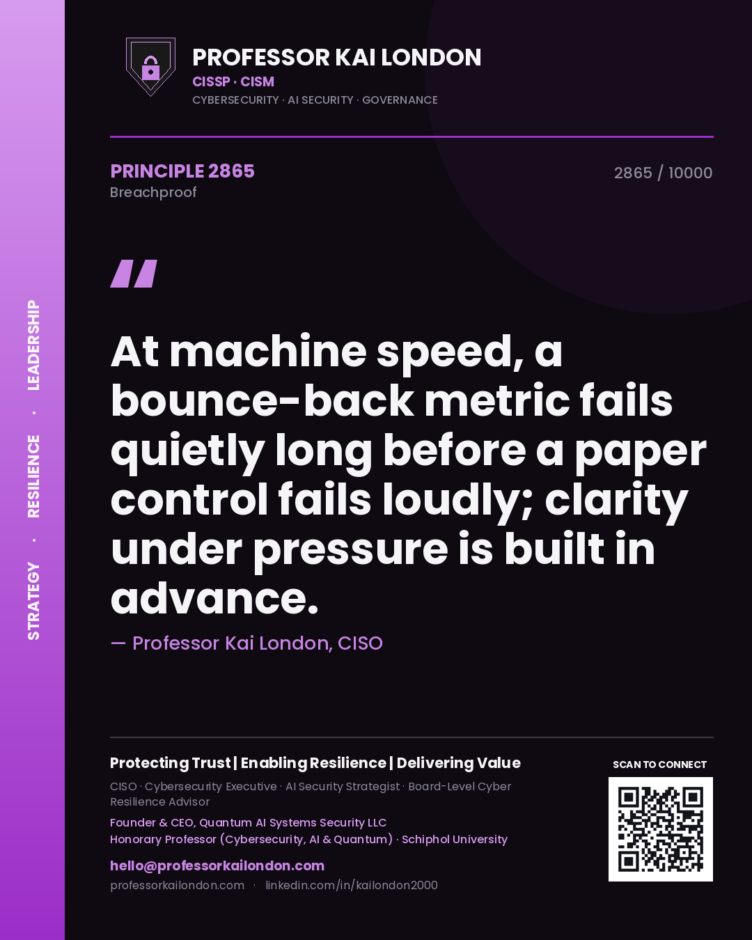 Professor Kai London principle 2865: At machine speed, a bounce-back metric fails quietly long before a paper control fails loudly; clarity under pressure is built in advance.