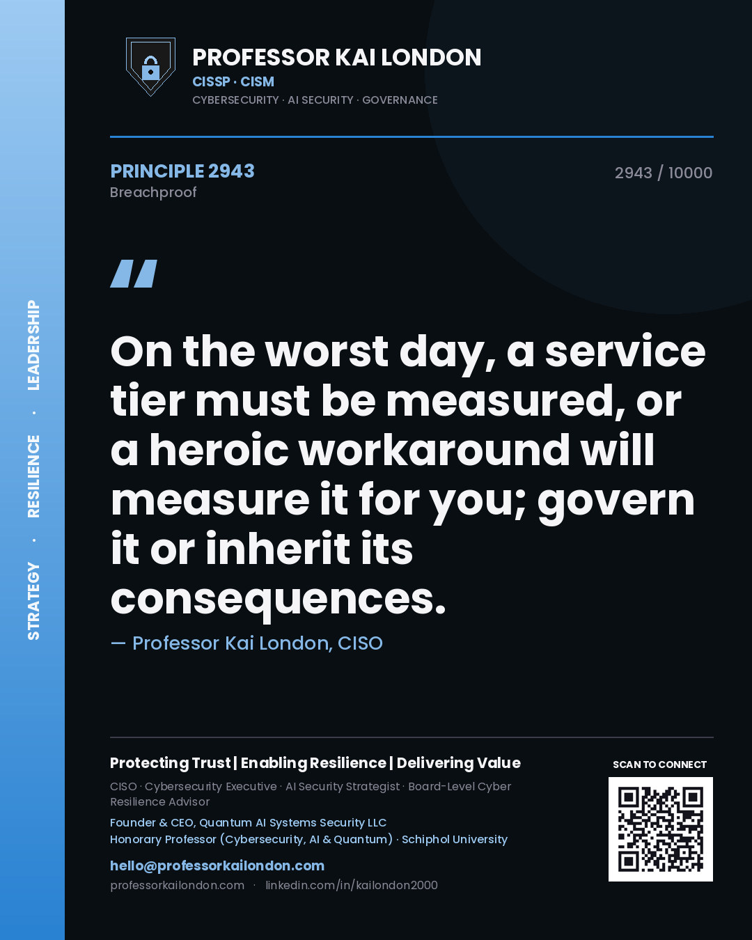 Professor Kai London principle 2943: On the worst day, a service tier must be measured, or a heroic workaround will measure it for you; govern it or inherit its consequences.