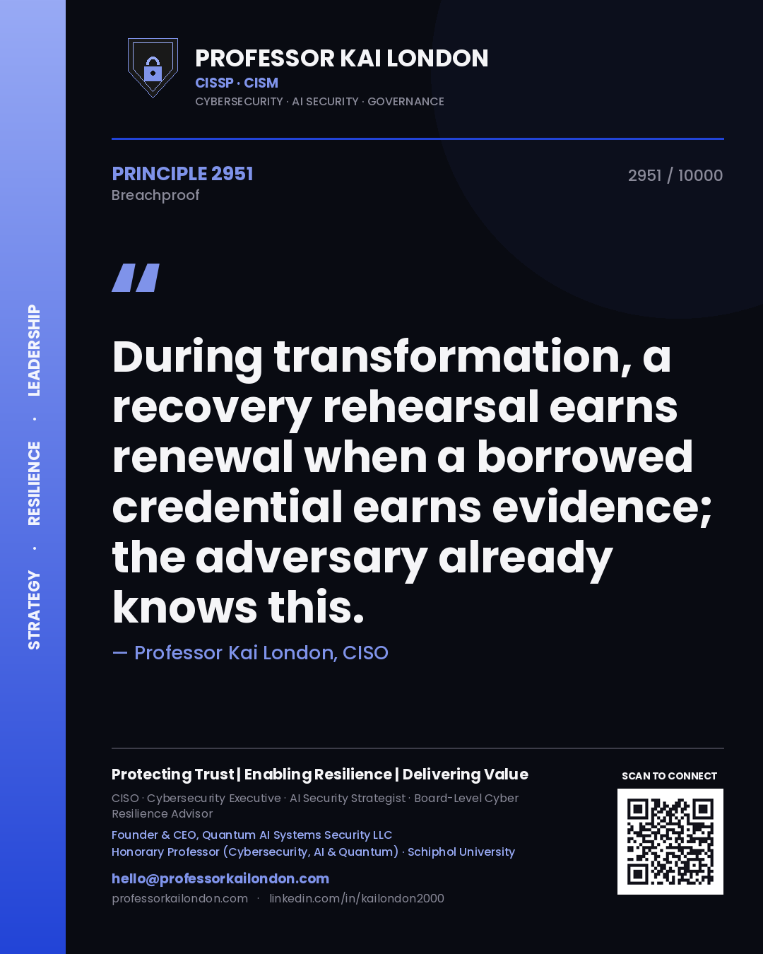Professor Kai London principle 2951: During transformation, a recovery rehearsal earns renewal when a borrowed credential earns evidence; the adversary already knows this.