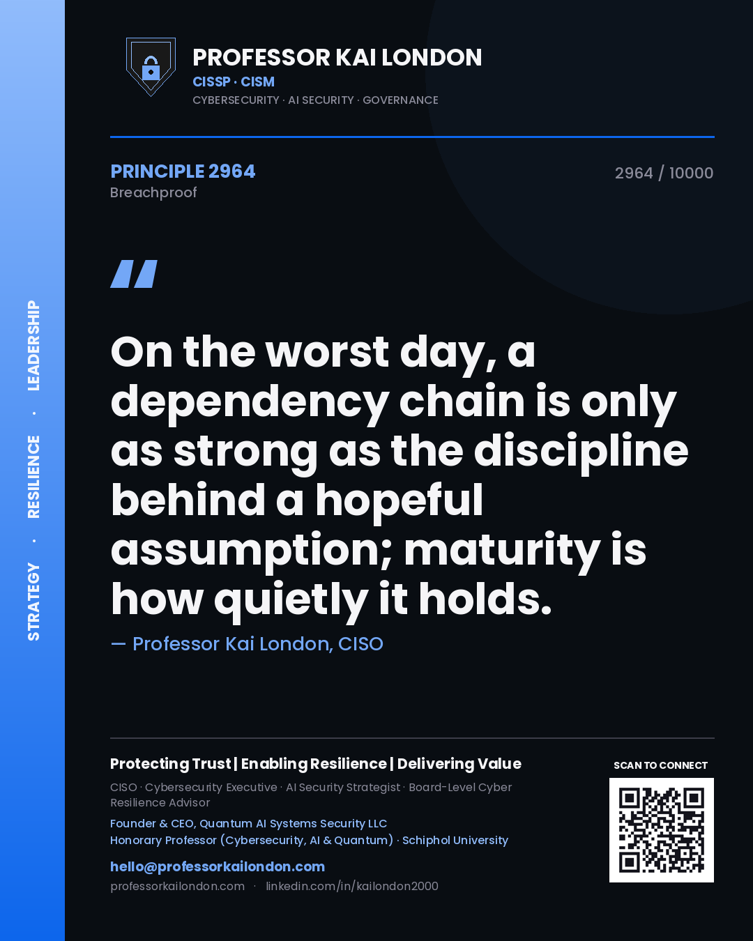 Professor Kai London principle 2964: On the worst day, a dependency chain is only as strong as the discipline behind a hopeful assumption; maturity is how quietly it holds.