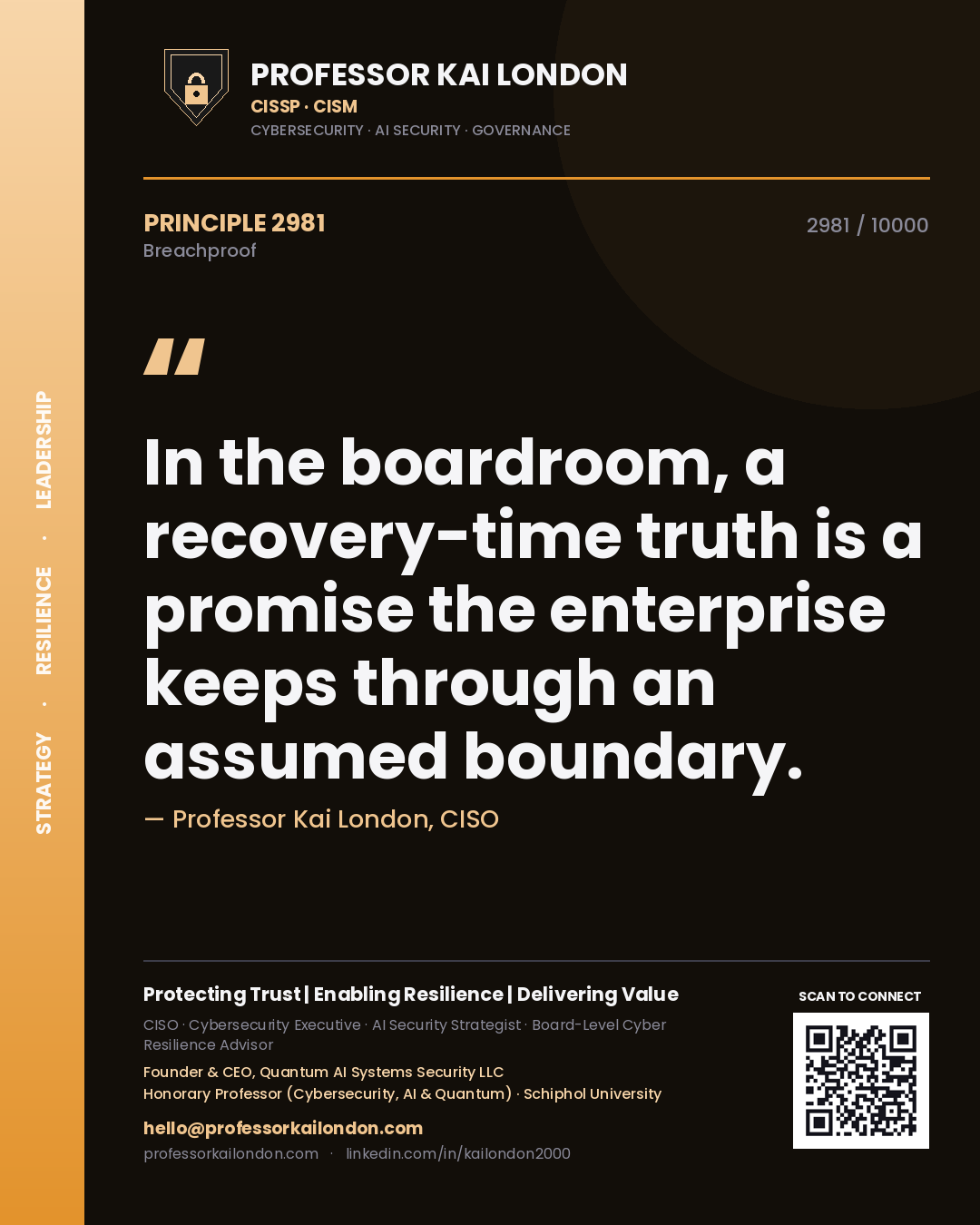 Professor Kai London principle 2981: In the boardroom, a recovery-time truth is a promise the enterprise keeps through an assumed boundary.