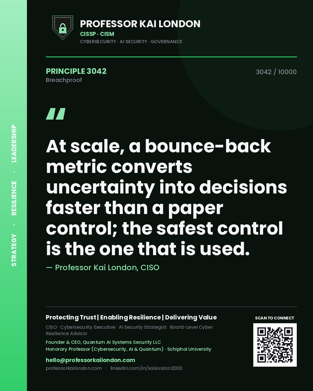 Professor Kai London principle 3042: At scale, a bounce-back metric converts uncertainty into decisions faster than a paper control; the safest control is the one that is used.