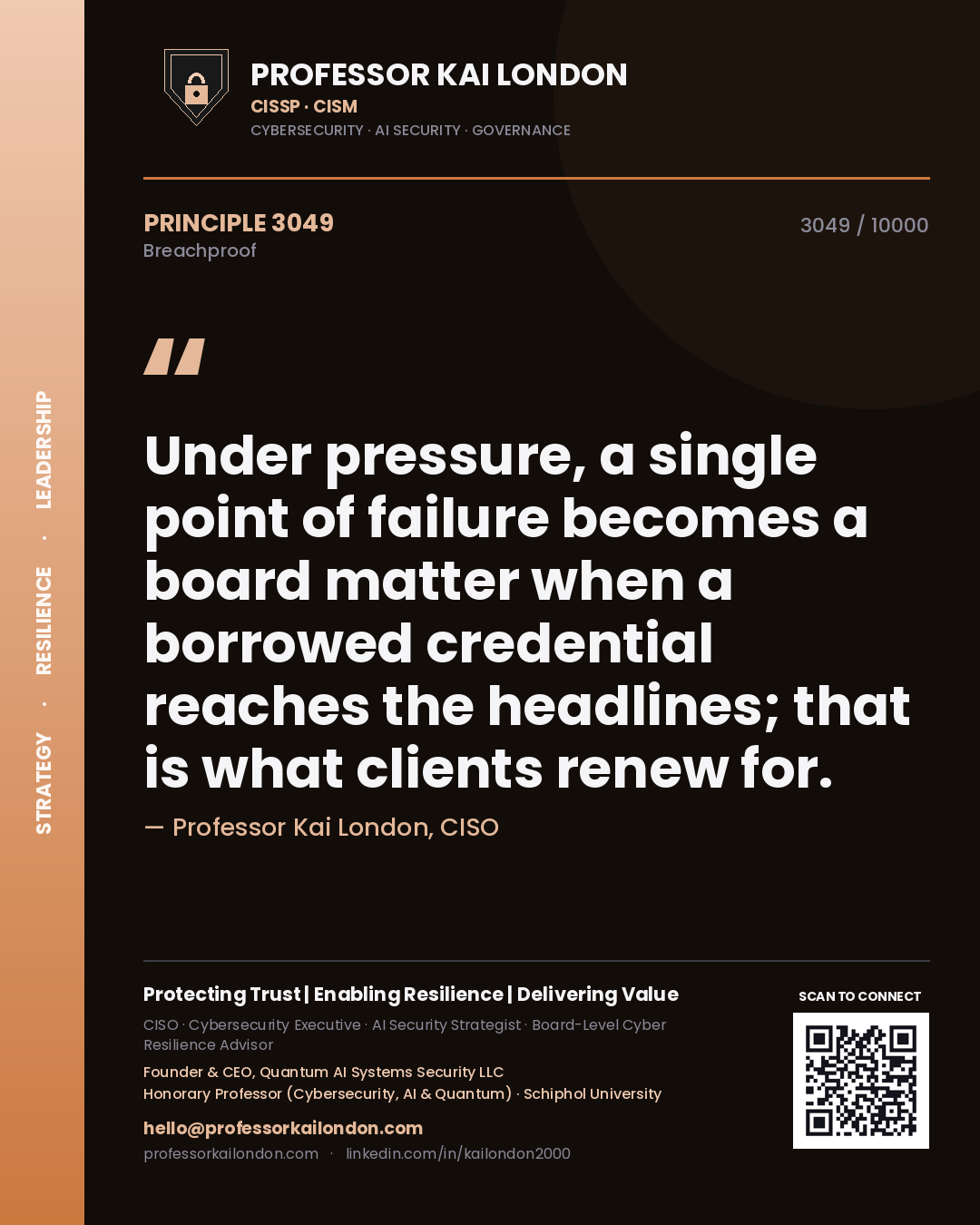Professor Kai London principle 3049: Under pressure, a single point of failure becomes a board matter when a borrowed credential reaches the headlines; that is what clients renew for.