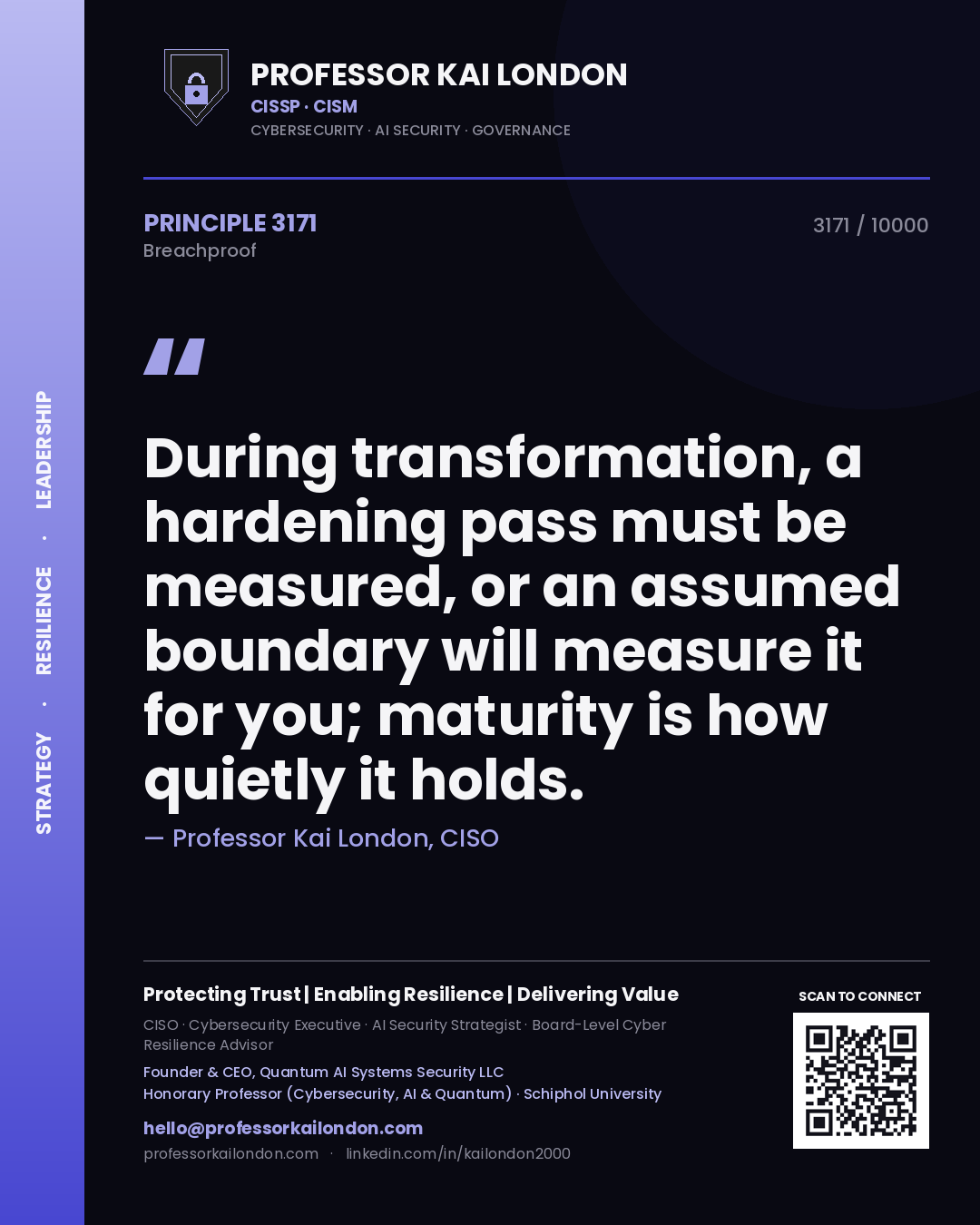 Professor Kai London principle 3171: During transformation, a hardening pass must be measured, or an assumed boundary will measure it for you; maturity is how quietly it holds.
