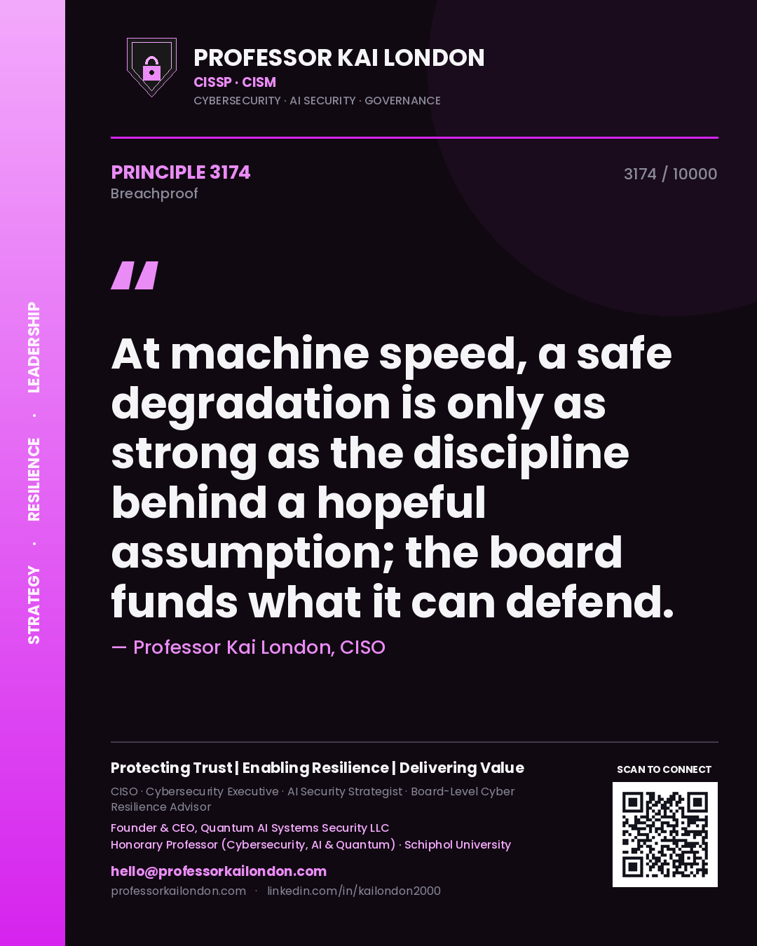 Professor Kai London principle 3174: At machine speed, a safe degradation is only as strong as the discipline behind a hopeful assumption; the board funds what it can defend.