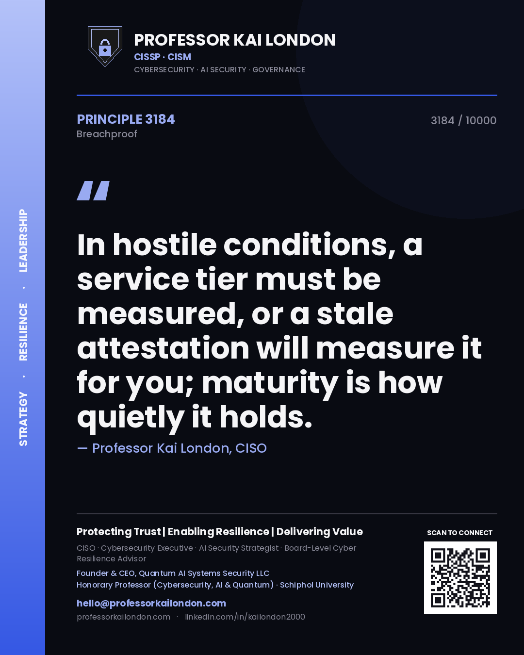 Professor Kai London principle 3184: In hostile conditions, a service tier must be measured, or a stale attestation will measure it for you; maturity is how quietly it holds.