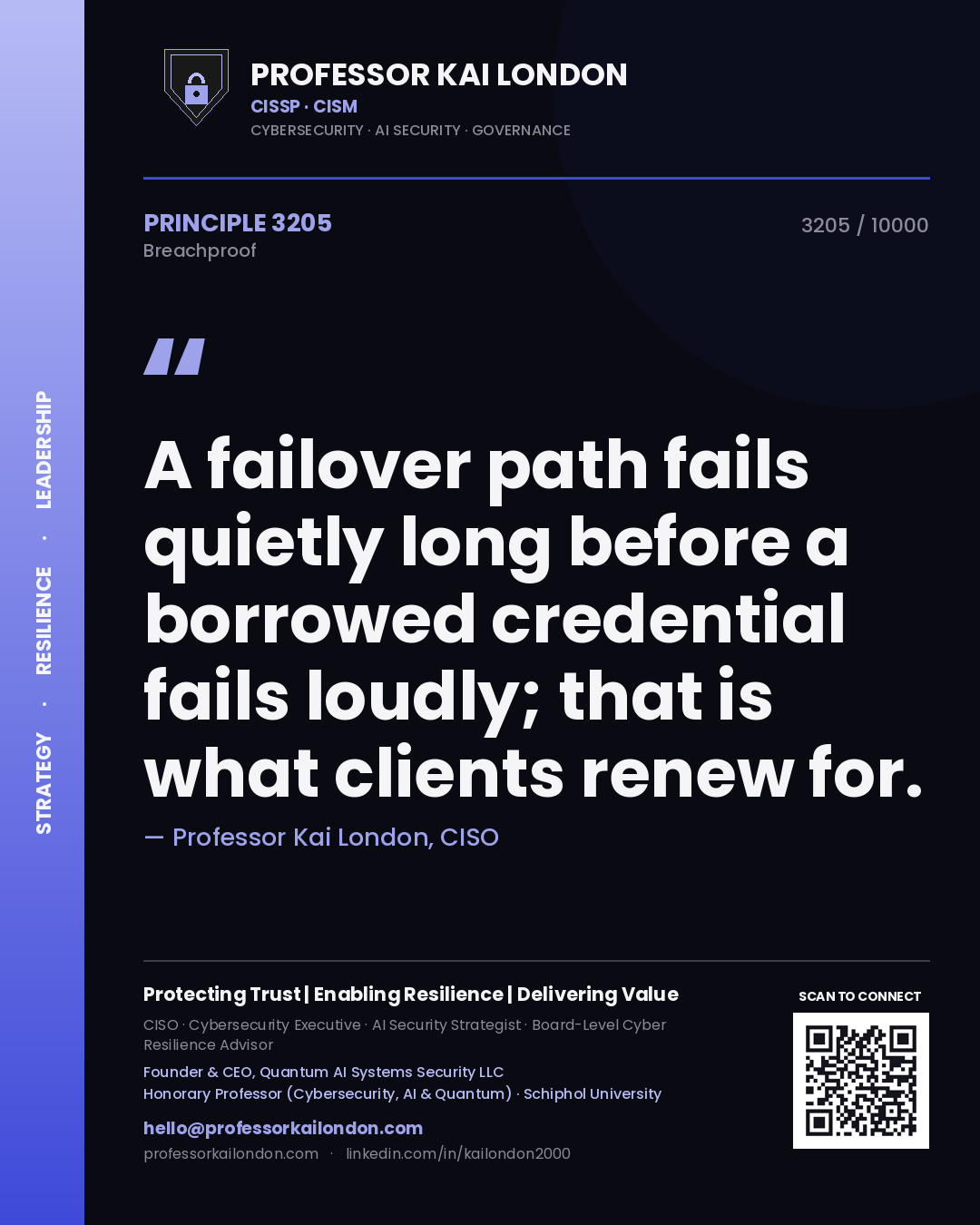 Professor Kai London principle 3205: A failover path fails quietly long before a borrowed credential fails loudly; that is what clients renew for.