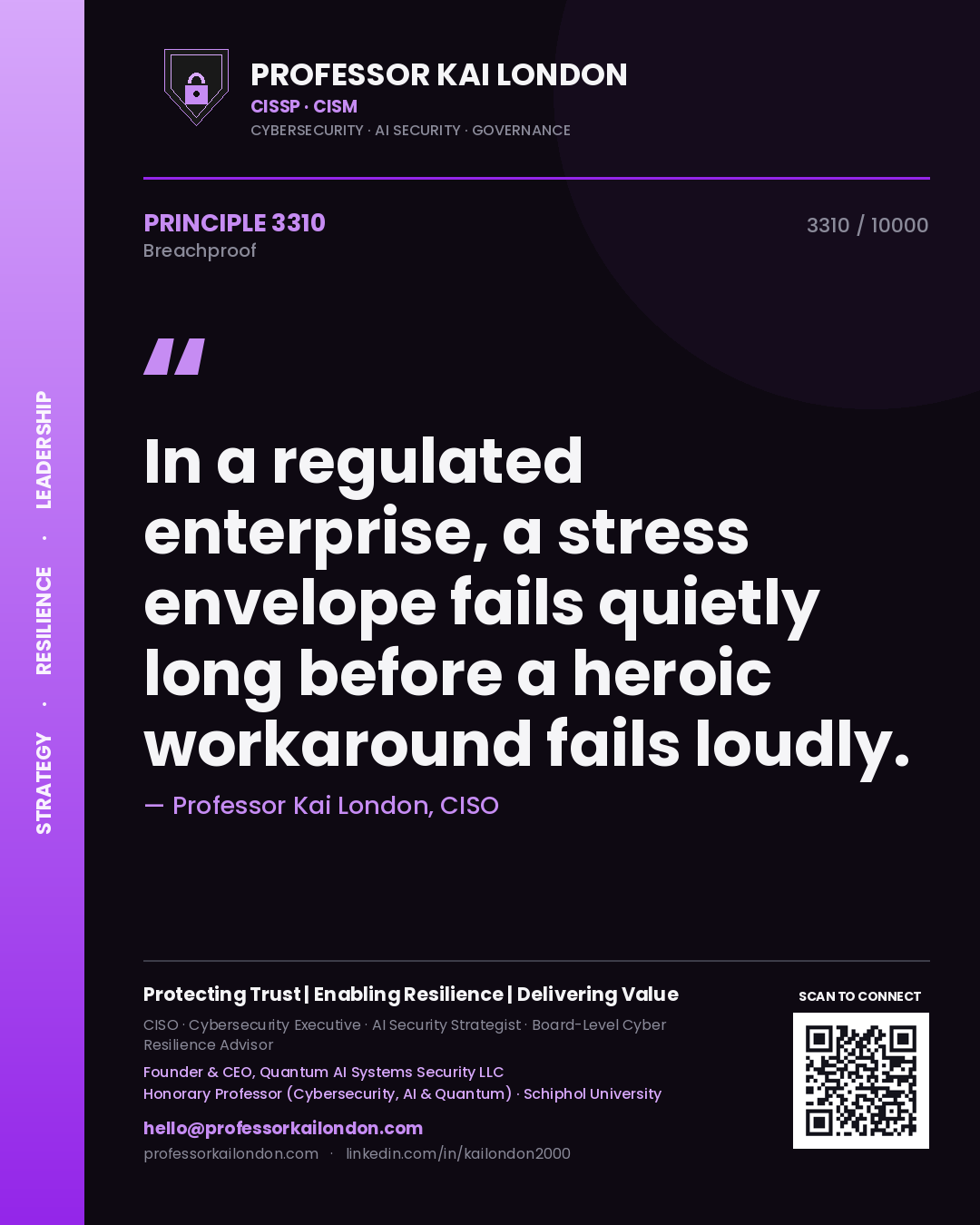 Professor Kai London principle 3310: In a regulated enterprise, a stress envelope fails quietly long before a heroic workaround fails loudly.
