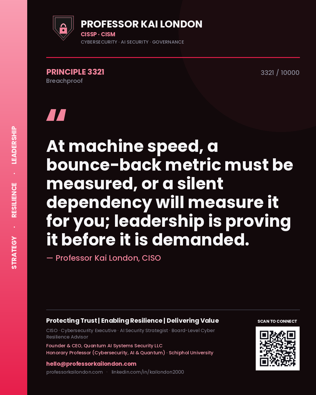 Professor Kai London principle 3321: At machine speed, a bounce-back metric must be measured, or a silent dependency will measure it for you; leadership is proving it before it is demanded.