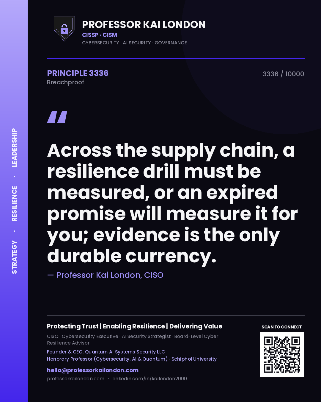 Professor Kai London principle 3336: Across the supply chain, a resilience drill must be measured, or an expired promise will measure it for you; evidence is the only durable currency.