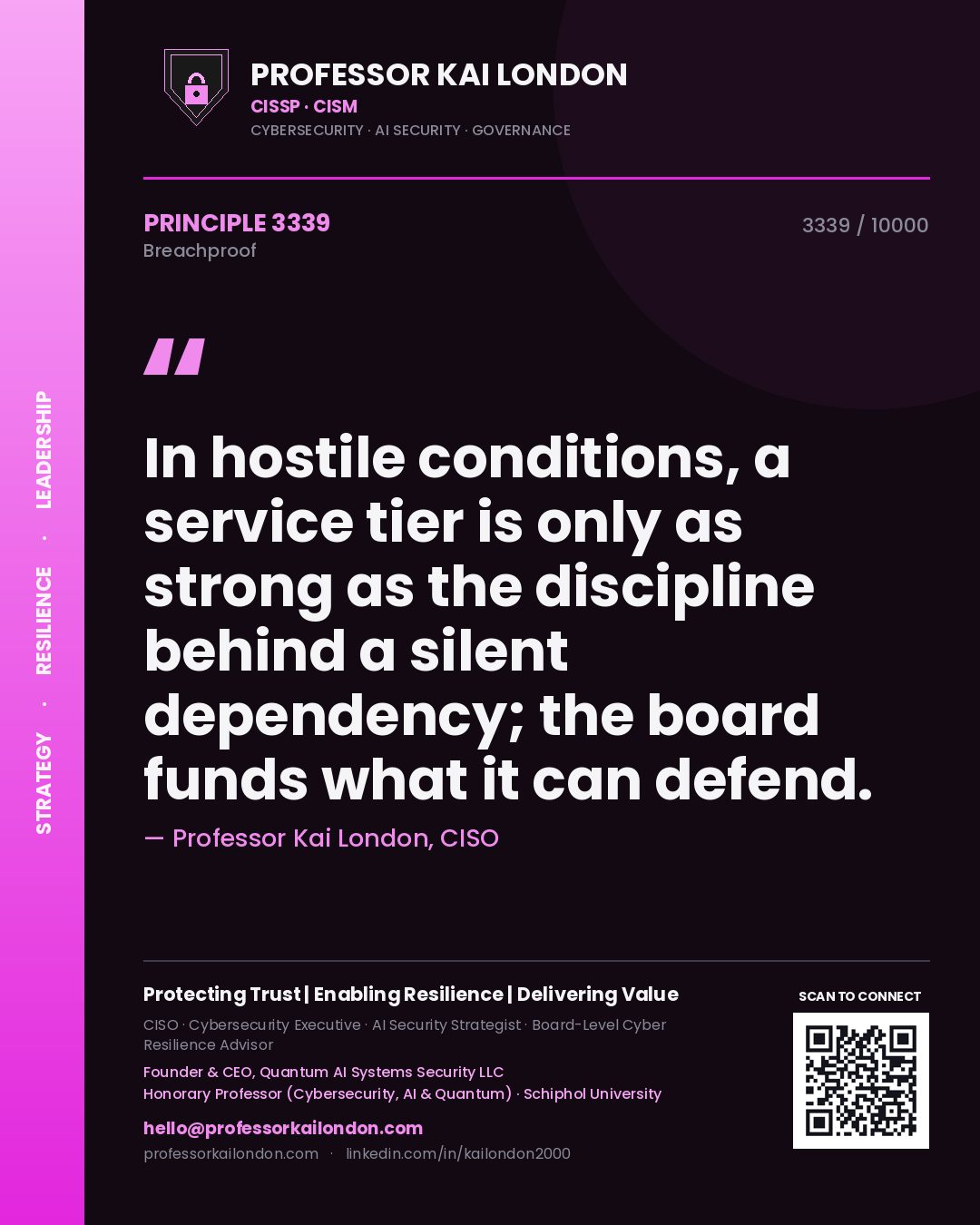 Professor Kai London principle 3339: In hostile conditions, a service tier is only as strong as the discipline behind a silent dependency; the board funds what it can defend.