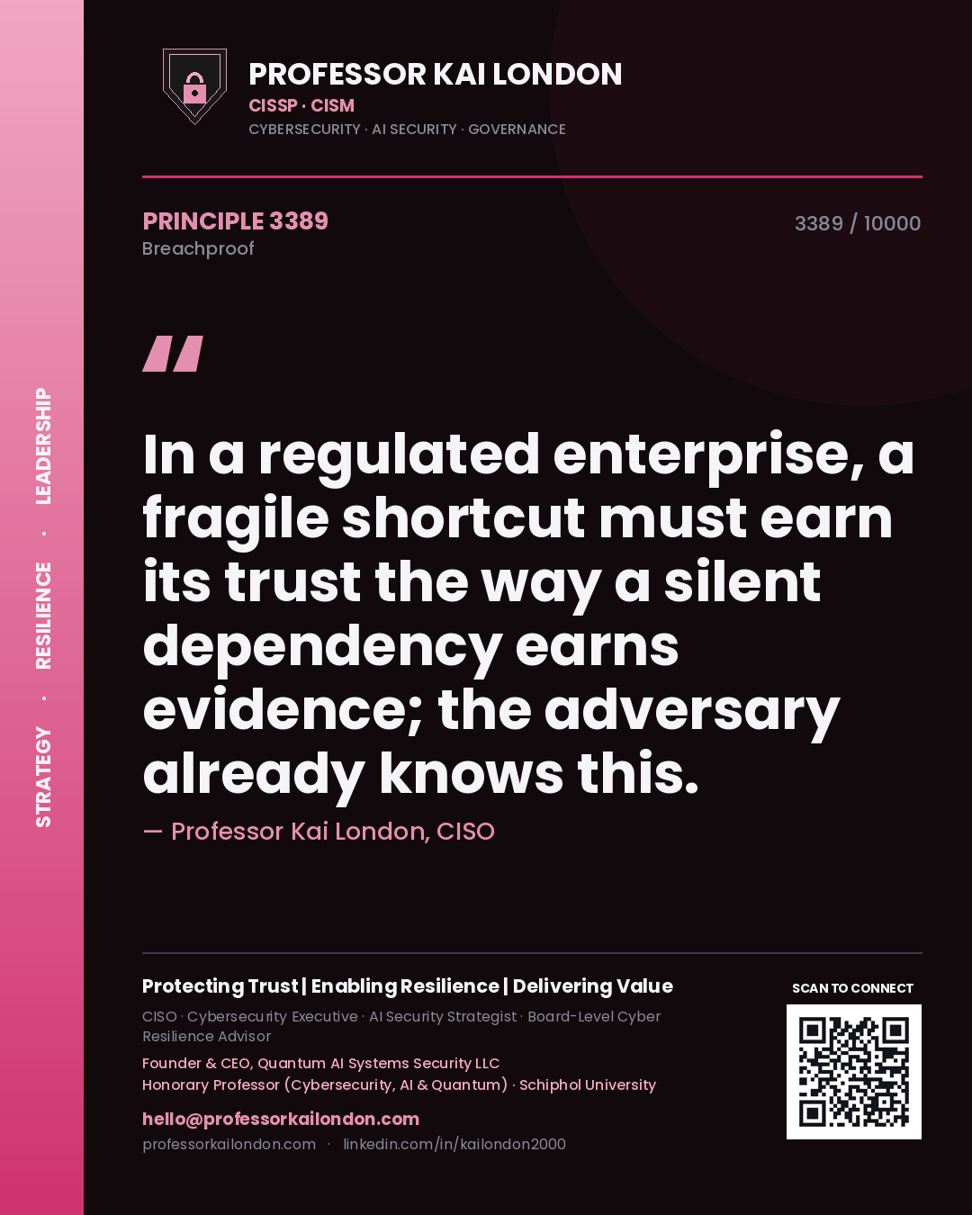Professor Kai London principle 3389: In a regulated enterprise, a fragile shortcut must earn its trust the way a silent dependency earns evidence; the adversary already knows this.