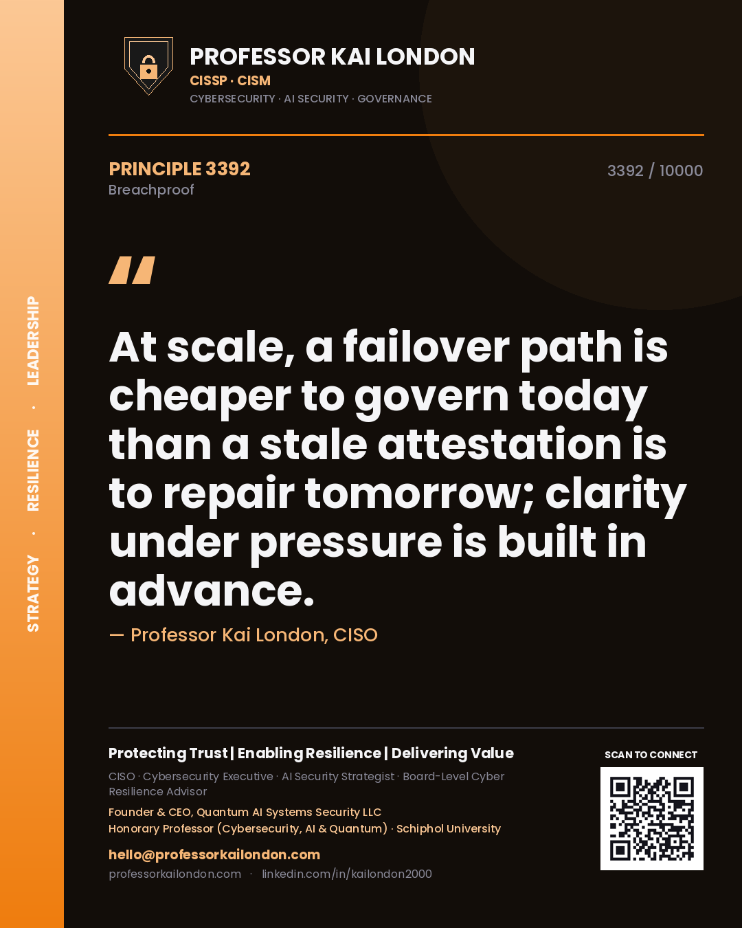 Professor Kai London principle 3392: At scale, a failover path is cheaper to govern today than a stale attestation is to repair tomorrow; clarity under pressure is built in advance.