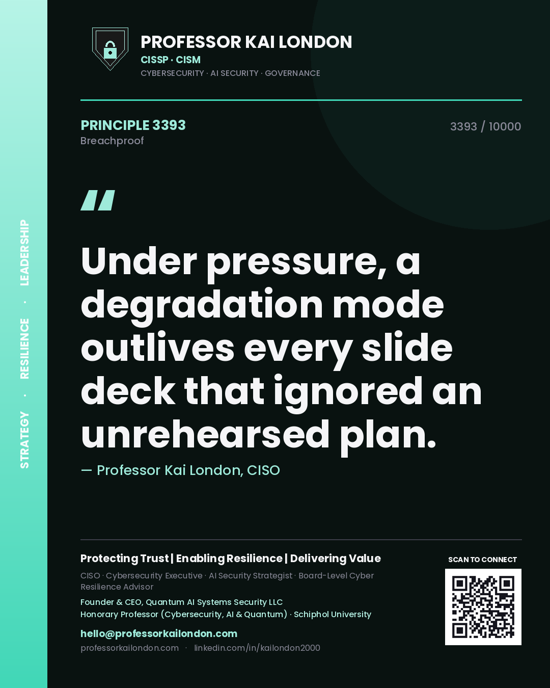 Professor Kai London principle 3393: Under pressure, a degradation mode outlives every slide deck that ignored an unrehearsed plan.