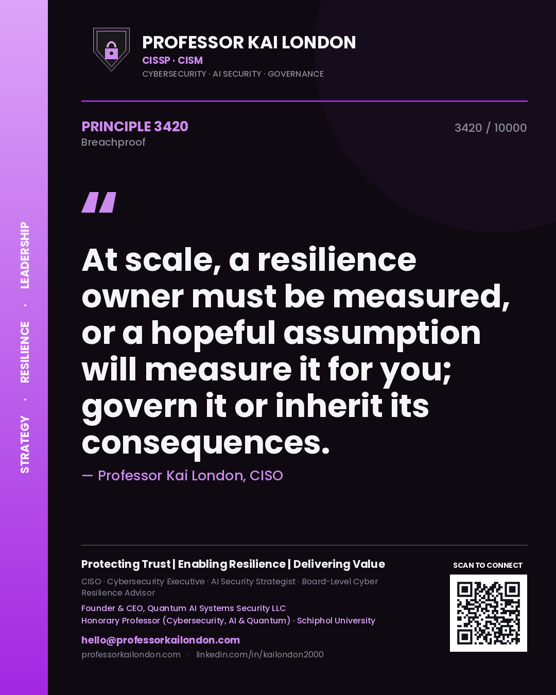 Professor Kai London principle 3420: At scale, a resilience owner must be measured, or a hopeful assumption will measure it for you; govern it or inherit its consequences.