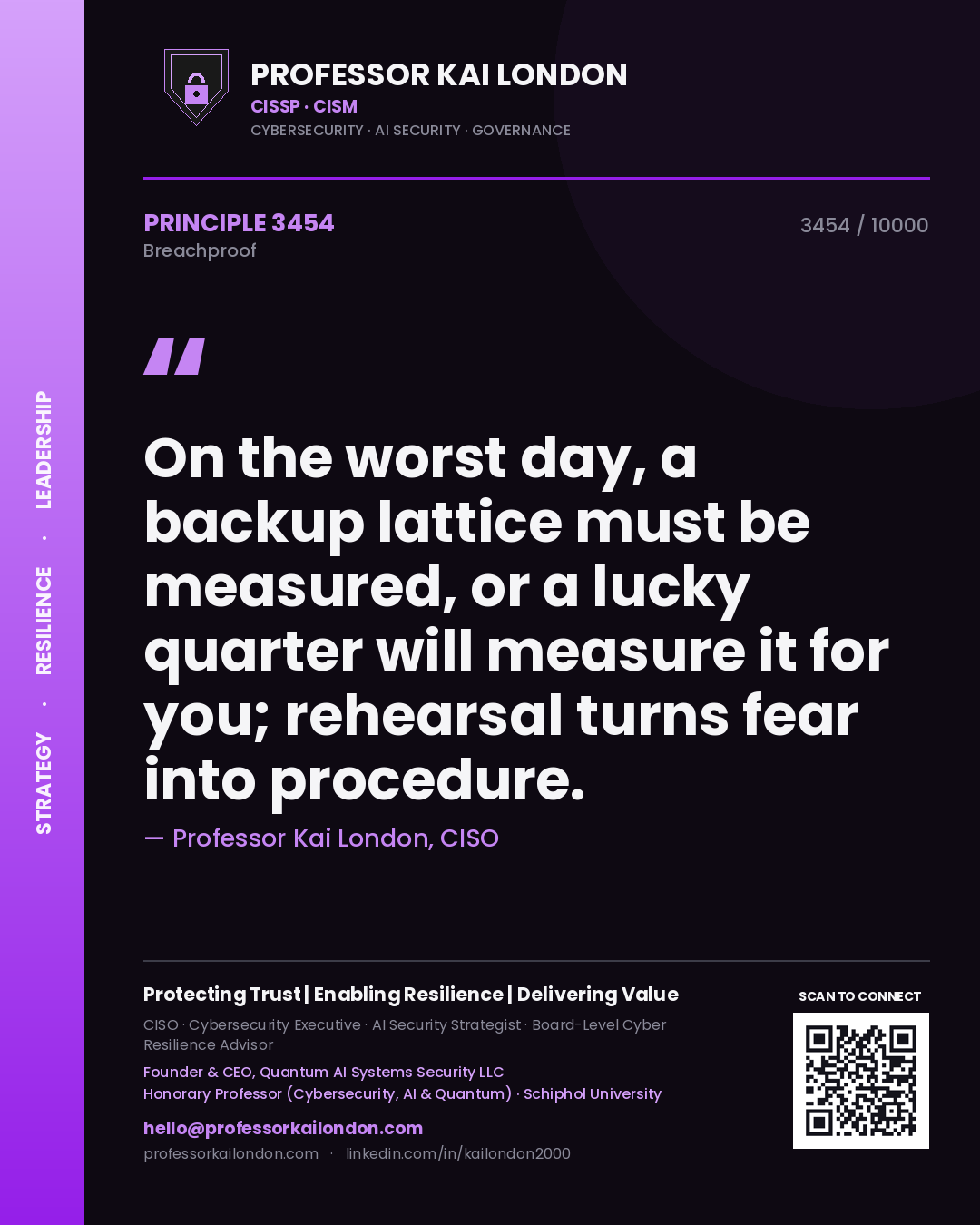 Professor Kai London principle 3454: On the worst day, a backup lattice must be measured, or a lucky quarter will measure it for you; rehearsal turns fear into procedure.