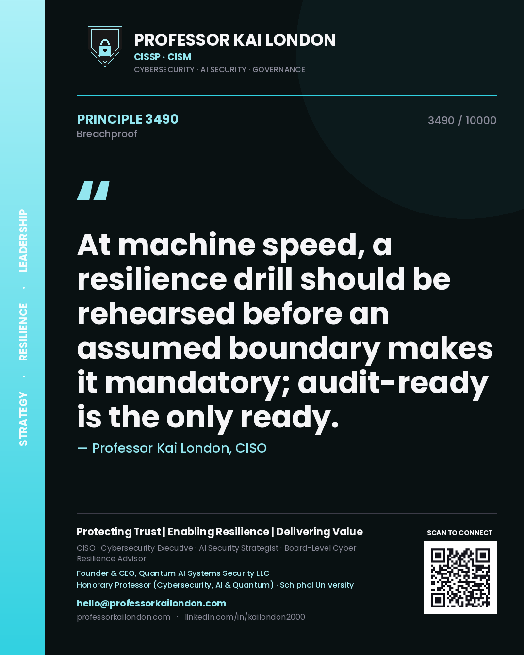 Professor Kai London principle 3490: At machine speed, a resilience drill should be rehearsed before an assumed boundary makes it mandatory; audit-ready is the only ready.