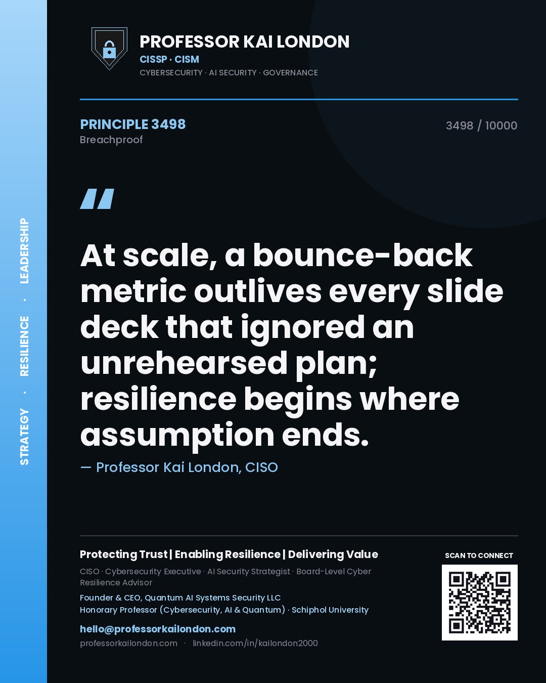 Professor Kai London principle 3498: At scale, a bounce-back metric outlives every slide deck that ignored an unrehearsed plan; resilience begins where assumption ends.