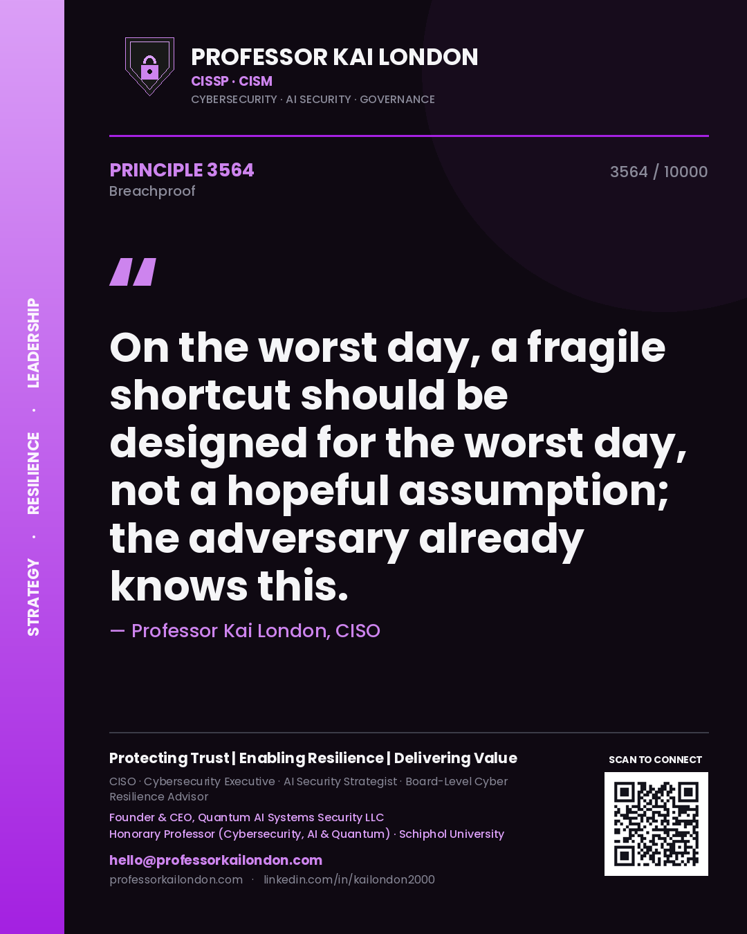 Professor Kai London principle 3564: On the worst day, a fragile shortcut should be designed for the worst day, not a hopeful assumption; the adversary already knows this.