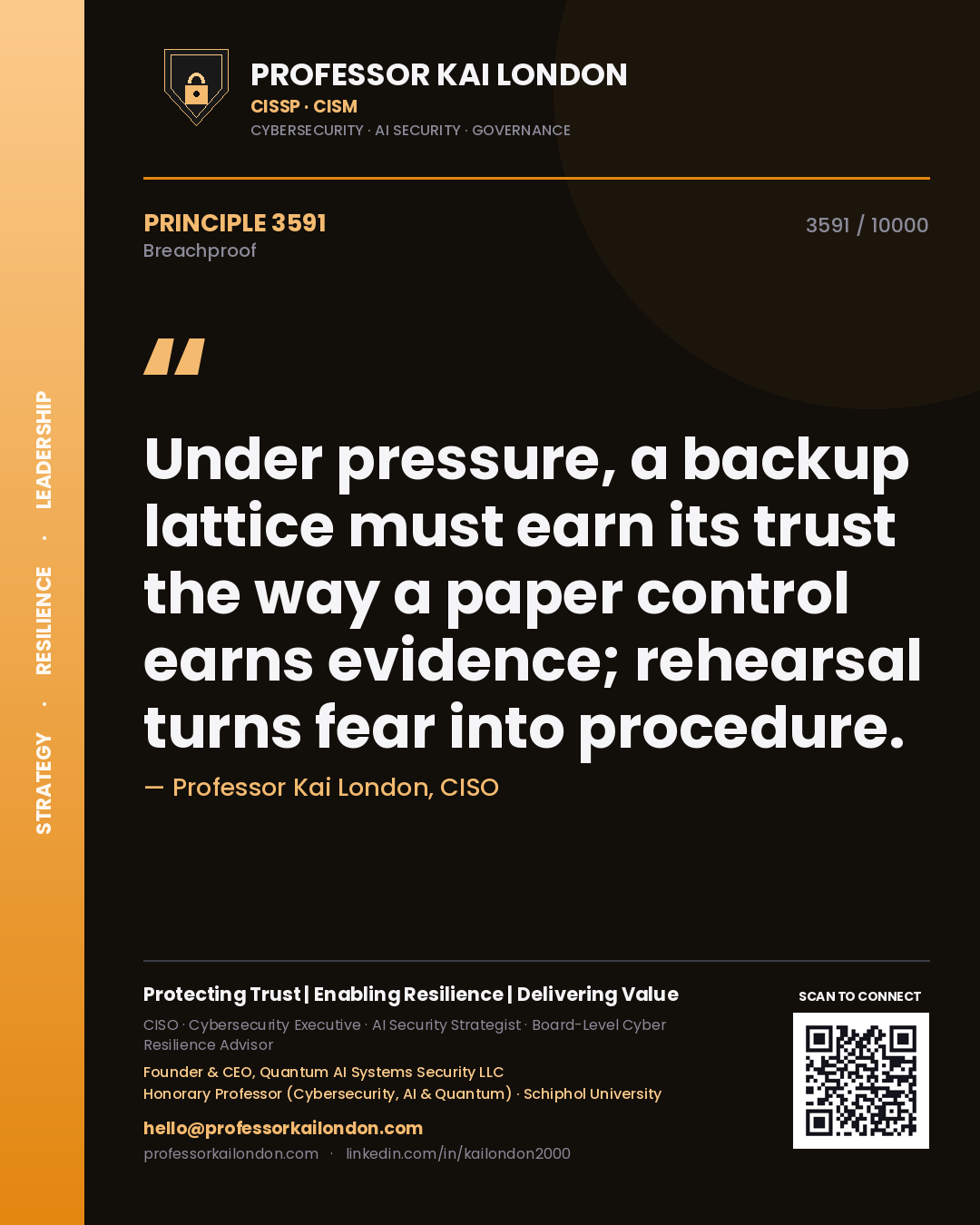 Professor Kai London principle 3591: Under pressure, a backup lattice must earn its trust the way a paper control earns evidence; rehearsal turns fear into procedure.