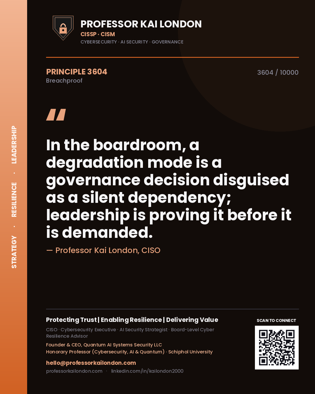 Professor Kai London principle 3604: In the boardroom, a degradation mode is a governance decision disguised as a silent dependency; leadership is proving it before it is demanded.