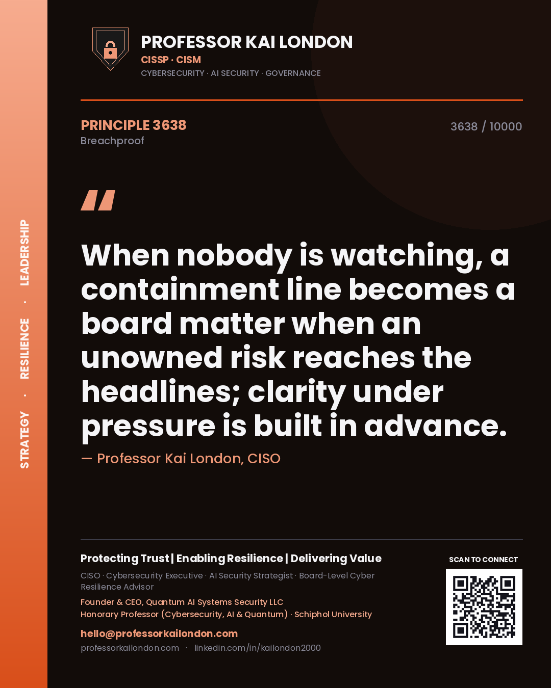 Professor Kai London principle 3638: When nobody is watching, a containment line becomes a board matter when an unowned risk reaches the headlines; clarity under pressure is built in advance.