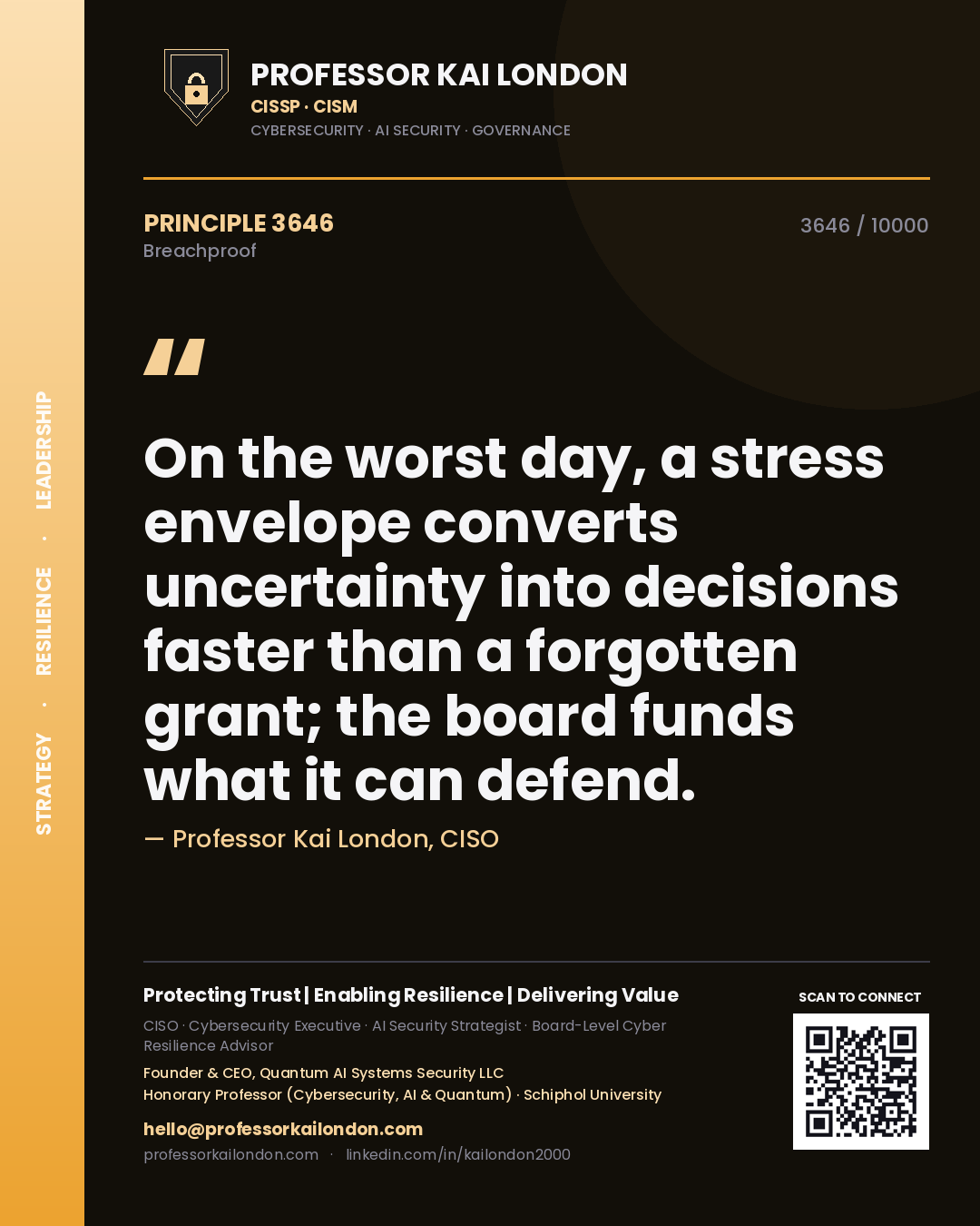 Professor Kai London principle 3646: On the worst day, a stress envelope converts uncertainty into decisions faster than a forgotten grant; the board funds what it can defend.