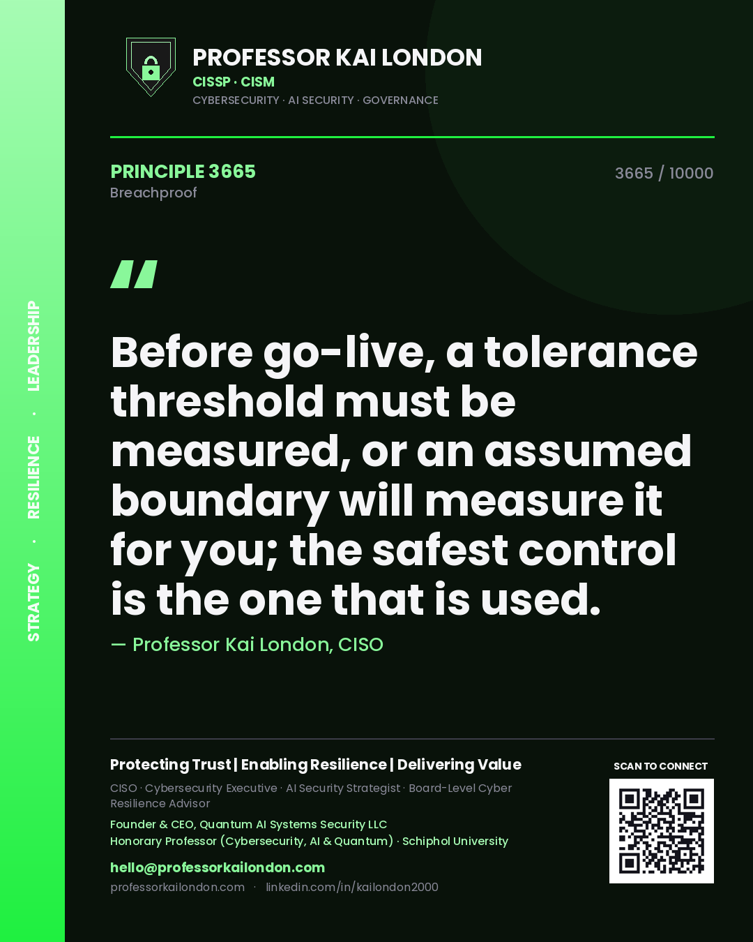 Professor Kai London principle 3665: Before go-live, a tolerance threshold must be measured, or an assumed boundary will measure it for you; the safest control is the one that is used.