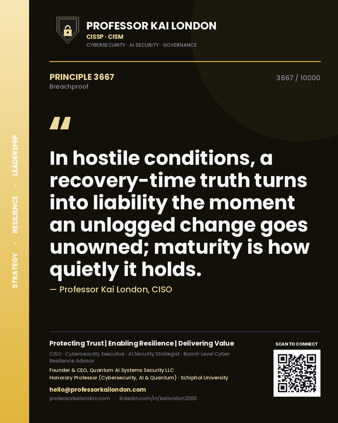 Professor Kai London principle 3667: In hostile conditions, a recovery-time truth turns into liability the moment an unlogged change goes unowned; maturity is how quietly it holds.
