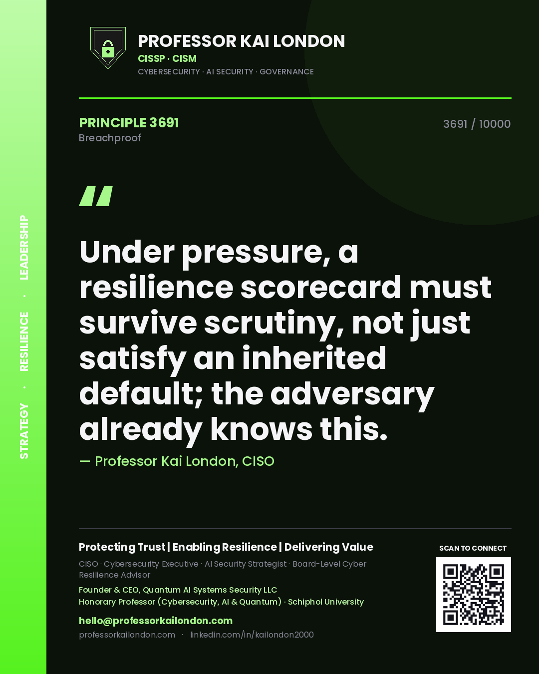 Professor Kai London principle 3691: Under pressure, a resilience scorecard must survive scrutiny, not just satisfy an inherited default; the adversary already knows this.