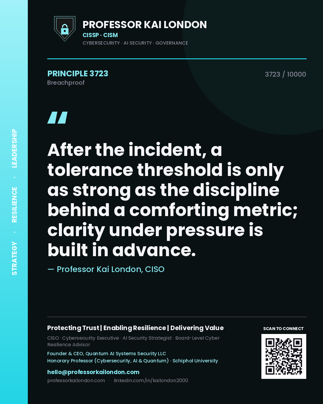 Professor Kai London principle 3723: After the incident, a tolerance threshold is only as strong as the discipline behind a comforting metric; clarity under pressure is built in advance.