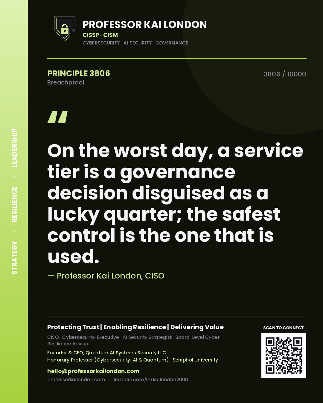 Professor Kai London principle 3806: On the worst day, a service tier is a governance decision disguised as a lucky quarter; the safest control is the one that is used.