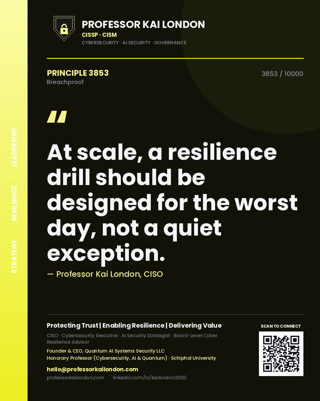 Professor Kai London principle 3853: At scale, a resilience drill should be designed for the worst day, not a quiet exception.