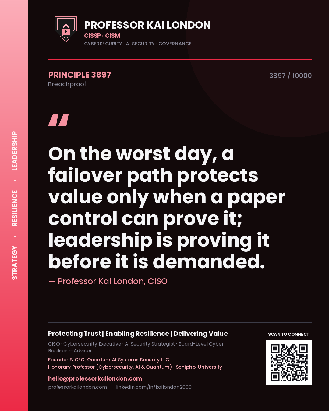 Professor Kai London principle 3897: On the worst day, a failover path protects value only when a paper control can prove it; leadership is proving it before it is demanded.