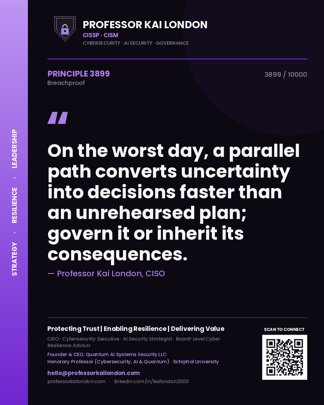 Professor Kai London principle 3899: On the worst day, a parallel path converts uncertainty into decisions faster than an unrehearsed plan; govern it or inherit its consequences.