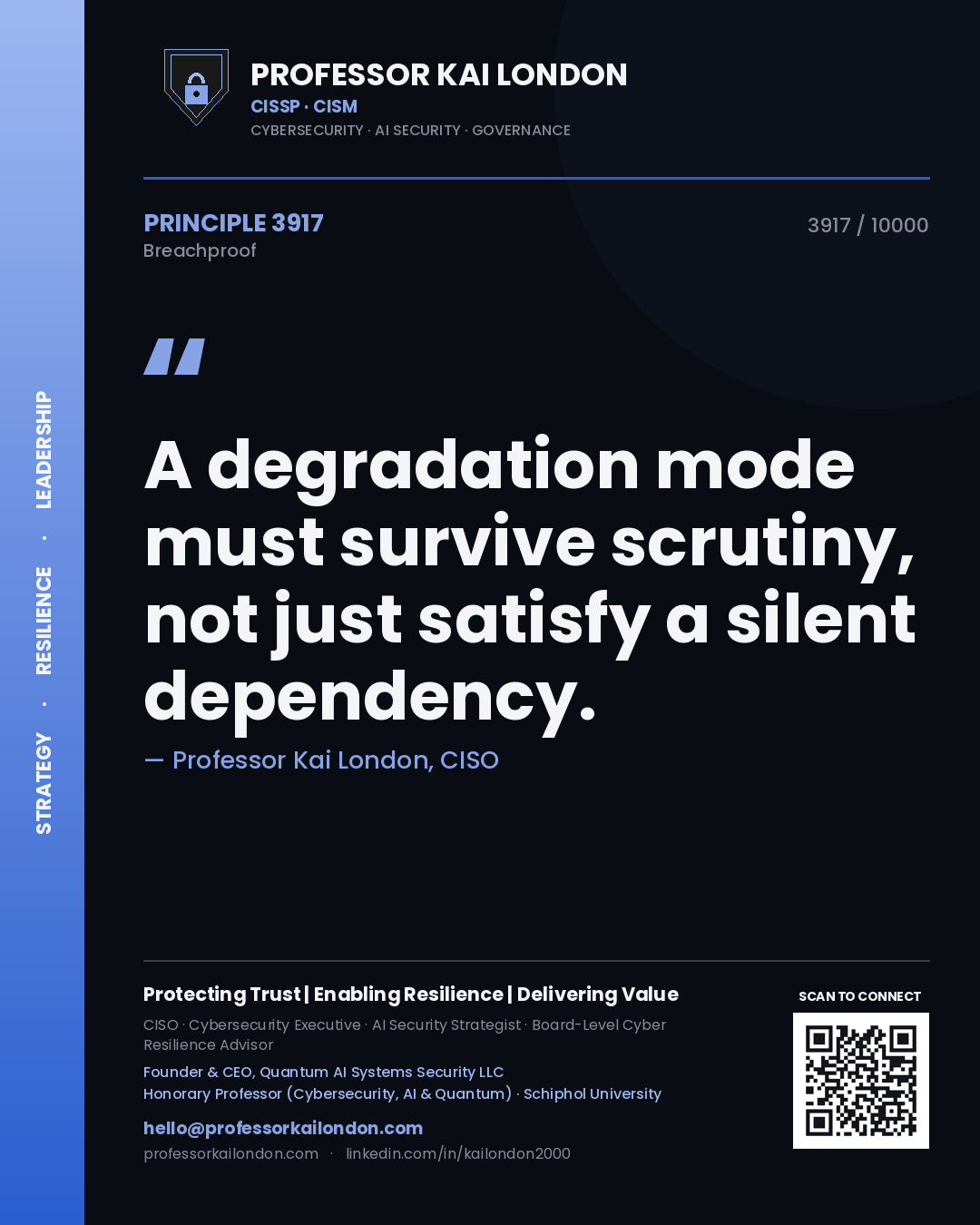 Professor Kai London principle 3917: A degradation mode must survive scrutiny, not just satisfy a silent dependency.