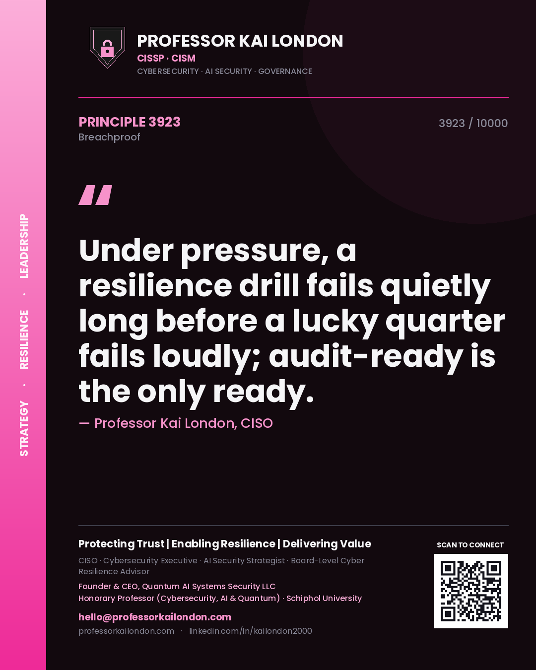 Professor Kai London principle 3923: Under pressure, a resilience drill fails quietly long before a lucky quarter fails loudly; audit-ready is the only ready.