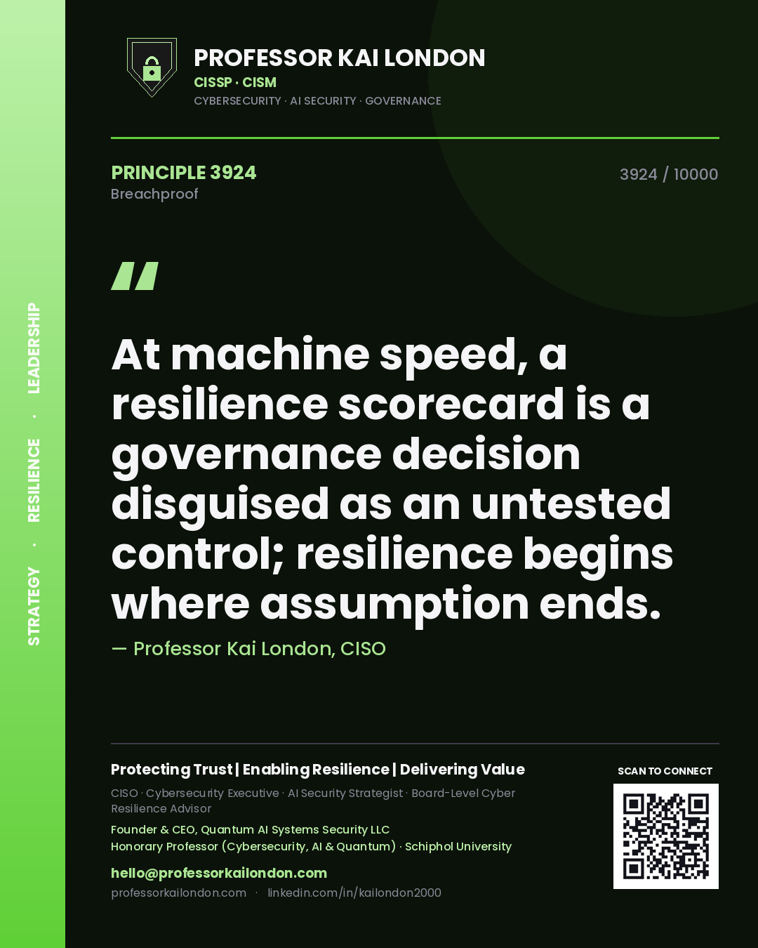 Professor Kai London principle 3924: At machine speed, a resilience scorecard is a governance decision disguised as an untested control; resilience begins where assumption ends.