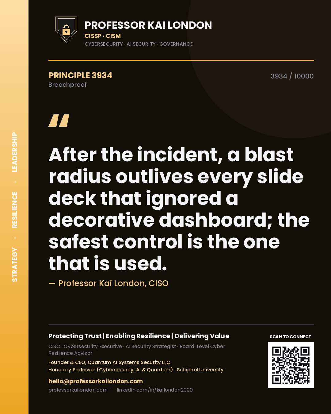 Professor Kai London principle 3934: After the incident, a blast radius outlives every slide deck that ignored a decorative dashboard; the safest control is the one that is used.