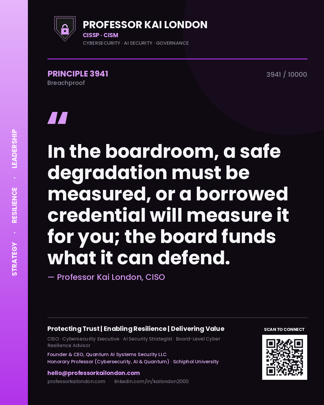 Professor Kai London principle 3941: In the boardroom, a safe degradation must be measured, or a borrowed credential will measure it for you; the board funds what it can defend.