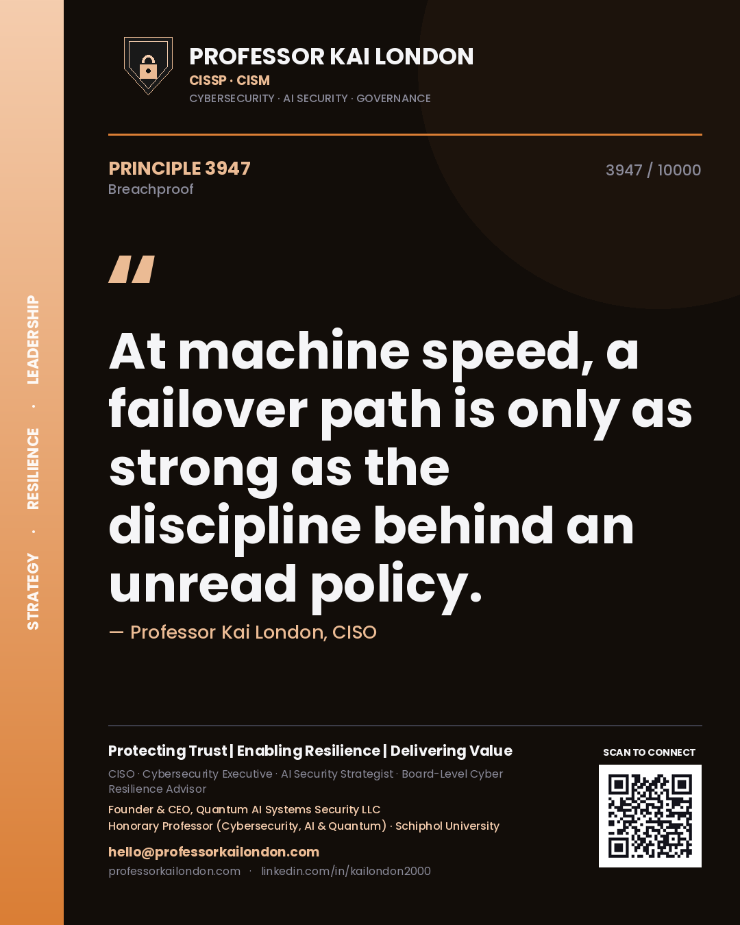 Professor Kai London principle 3947: At machine speed, a failover path is only as strong as the discipline behind an unread policy.