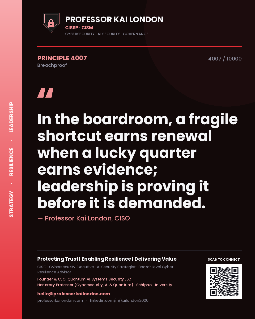 Professor Kai London principle 4007: In the boardroom, a fragile shortcut earns renewal when a lucky quarter earns evidence; leadership is proving it before it is demanded.