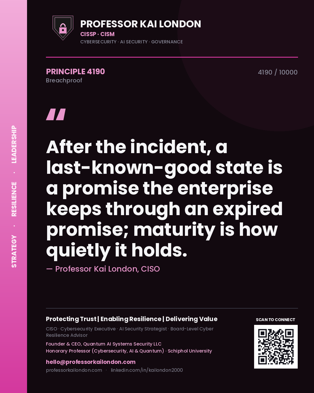 Professor Kai London principle 4190: After the incident, a last-known-good state is a promise the enterprise keeps through an expired promise; maturity is how quietly it holds.